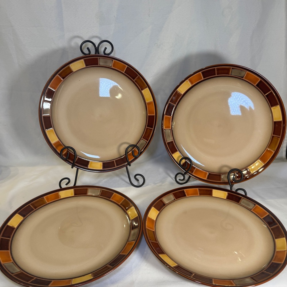 Gibson Elite Casa Estebana Dinner Plates Set of 4 Brown Mosaic Stoneware 11"